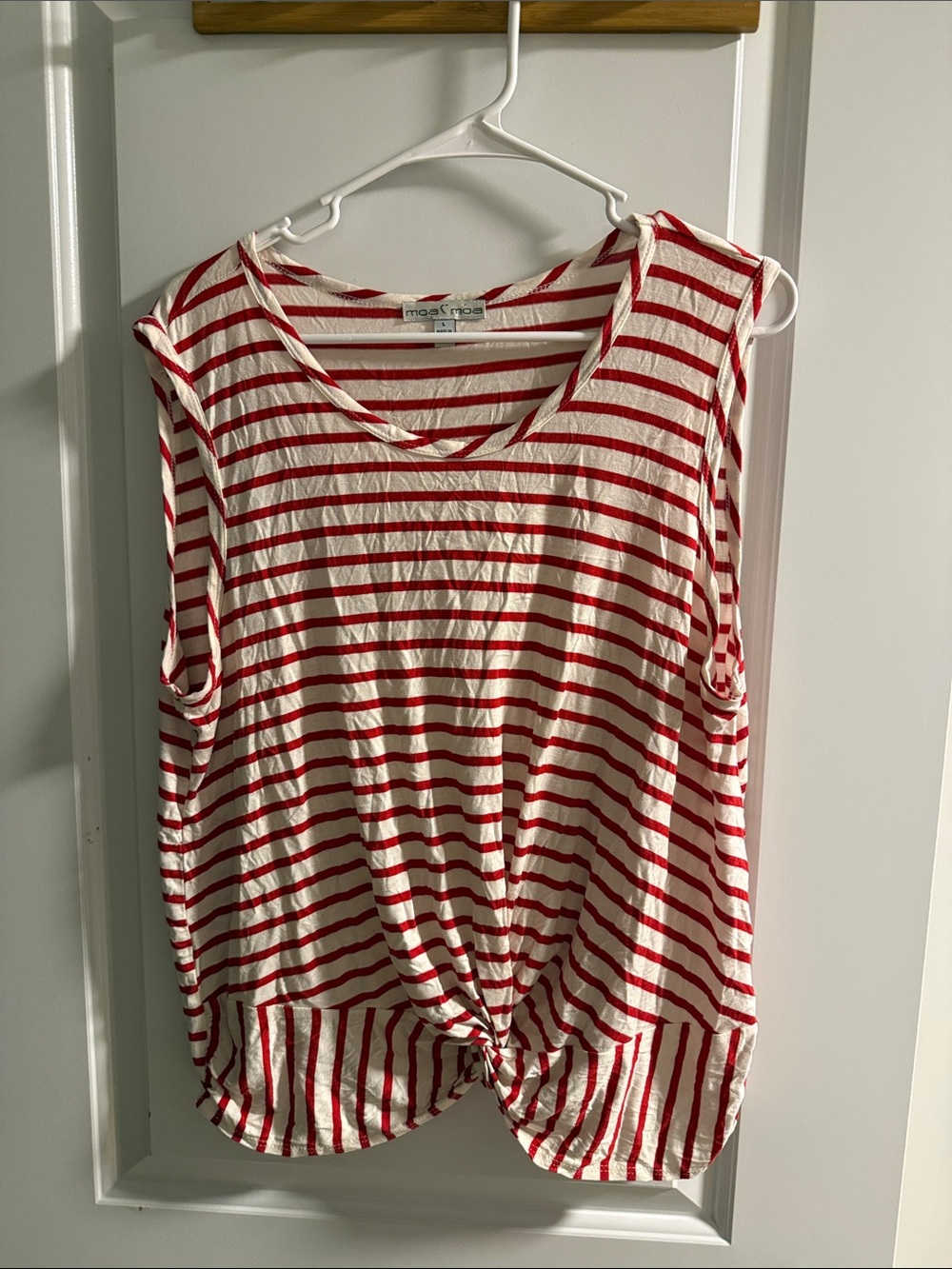 🥳 5 for $25 BUNDLE Moa Moa Red and White Striped Knot-Front Tank
